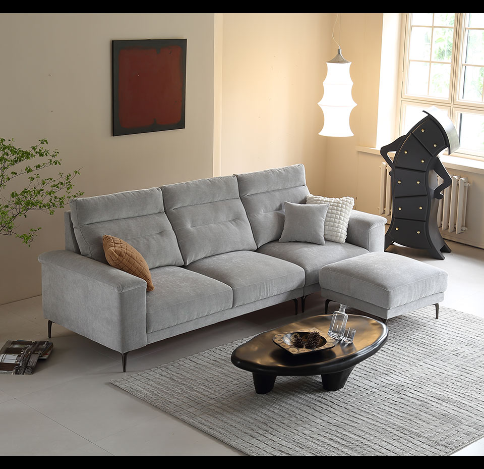 貝里斯L型布沙發採用直紋雪尼爾機能布，具有多項優越特點