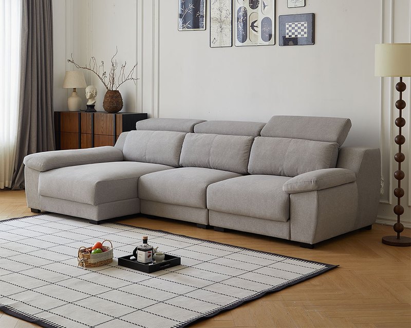 佐伊L型貓抓布沙發｜滑軌坐墊 × 可調頭枕 × 耐磨防潑水 × 左右型–擇木深耕