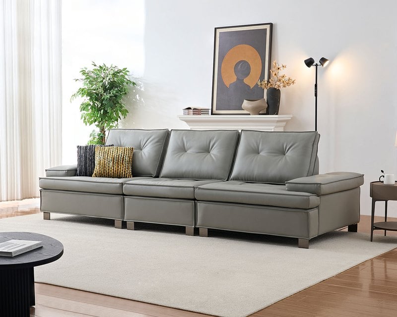 科里一字型皮沙發｜抗污耐磨皮 × 高彈坐墊 × 座深可調 – 擇木深耕