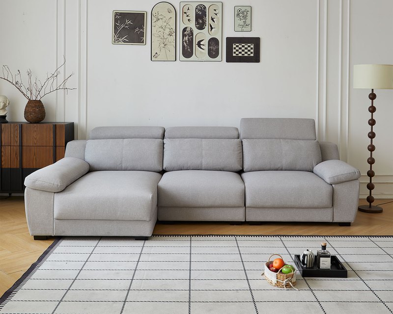 佐伊L型貓抓布沙發｜滑軌坐墊 × 可調頭枕 × 耐磨防潑水 × 左右型–擇木深耕