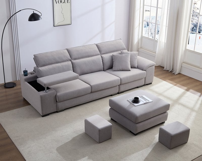 貝特默L型貓抓布沙發(二款)｜可調式頭靠 × 兩款機能扶手 × 耐磨防潑水–擇木深耕