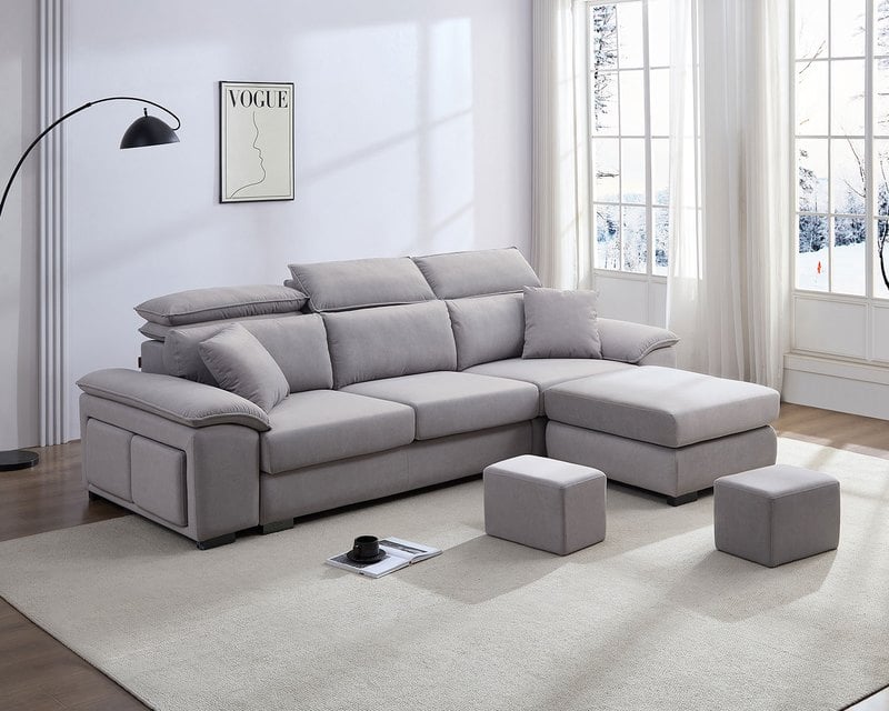 貝特默L型貓抓布沙發(二款)｜可調式頭靠 × 兩款機能扶手 × 耐磨防潑水–擇木深耕