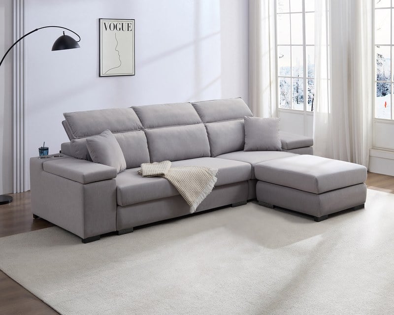 貝特默L型貓抓布沙發(二款)｜可調式頭靠 × 兩款機能扶手 × 耐磨防潑水–擇木深耕