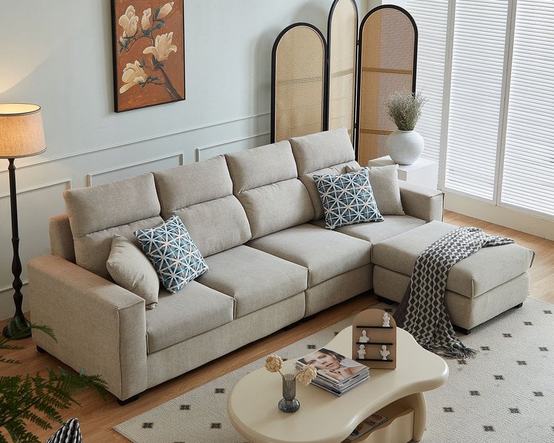 〔莉蒂亞 L 型絨布沙發〕｜親膚柔軟 × 獨立筒坐墊 × 移動腳椅 – 方願