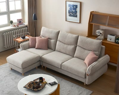 〔艾蜜麗 L 型貓抓布沙發〕｜波蘭貓抓布 × 移動式腳椅 × 防潑水耐刮 × 大靠枕加高 – 擇木深耕