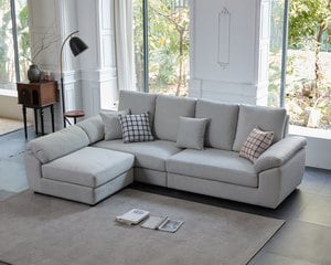 舒菲 L 型獨立筒布沙發｜耐磨棉絨布 × 移動腳椅 × 小宅平價首選 – 方願系列