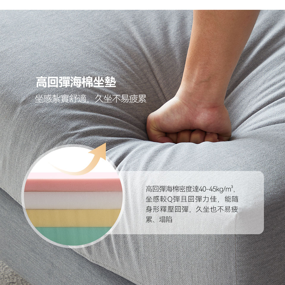 布洛森 L 型貓抓布沙發|高回彈海棉坐墊介紹,提供穩定支撐
