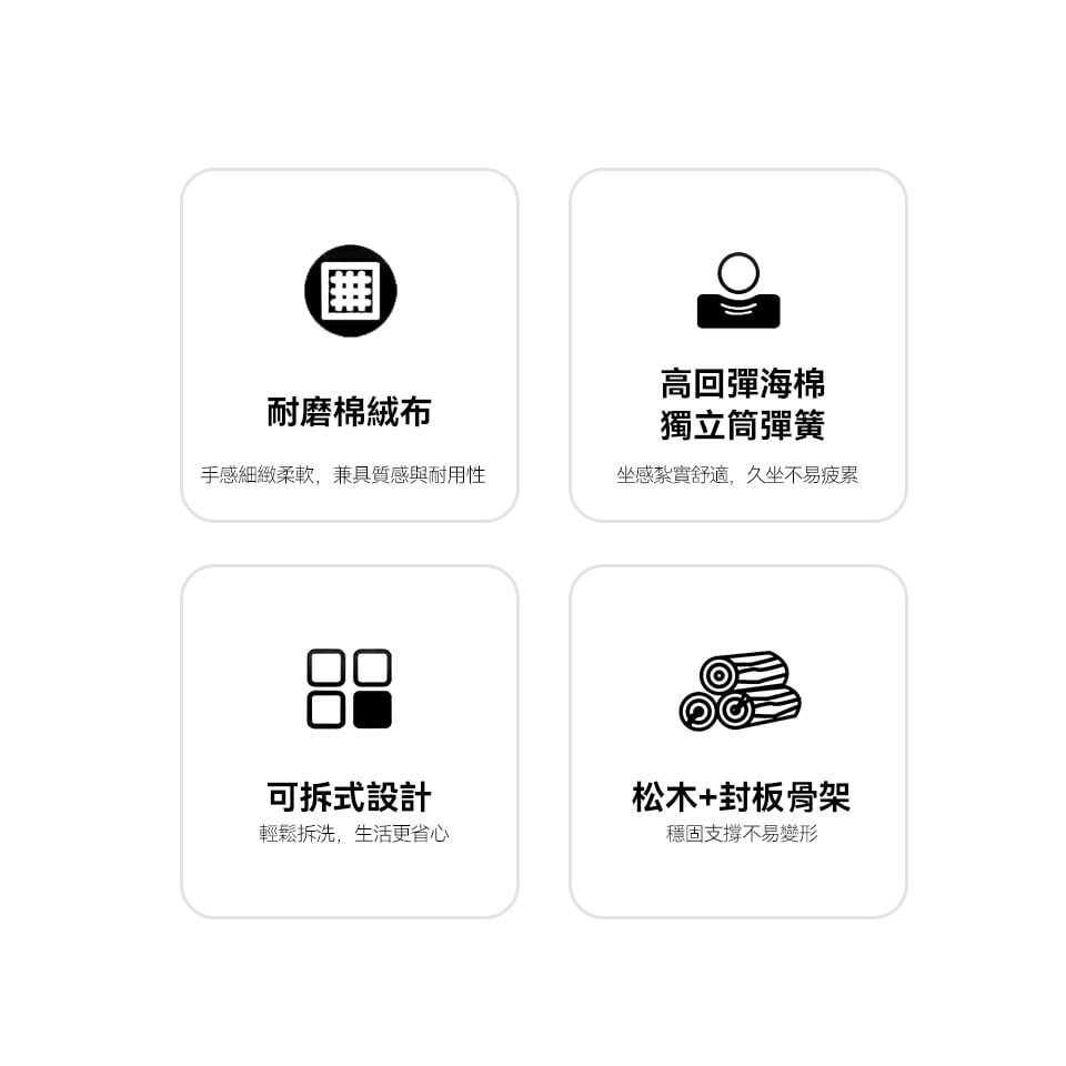 精選高品質材料，打造耐用、舒適、實用的好沙發