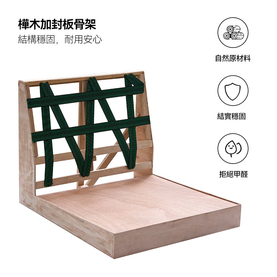 樺木+封板骨架，結構穩定，使用自然原材料，耐用安心