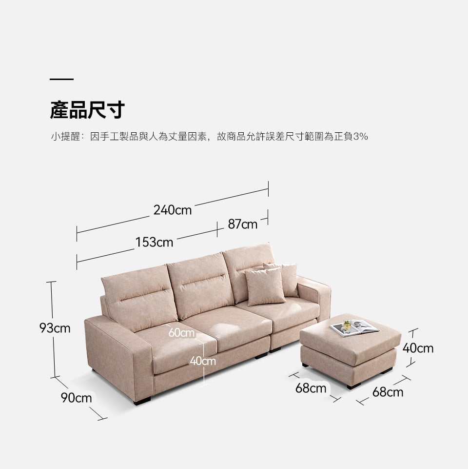 洛塔L型布沙發尺寸