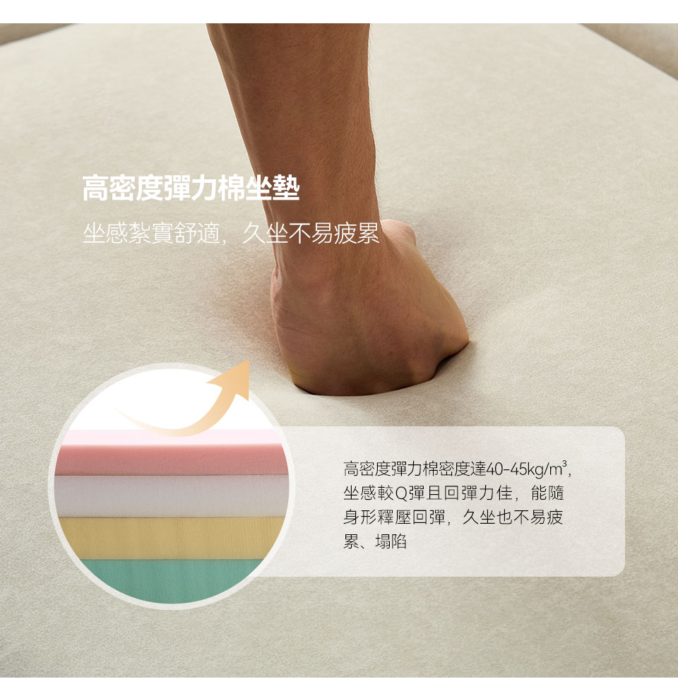 慕里斯L型貓抓布沙發床|高密度彈力棉坐墊介紹,提供穩定支撐