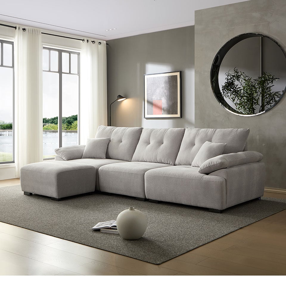 雪菲爾L型布沙發推薦|柔軟蓬鬆、防潑水好清潔