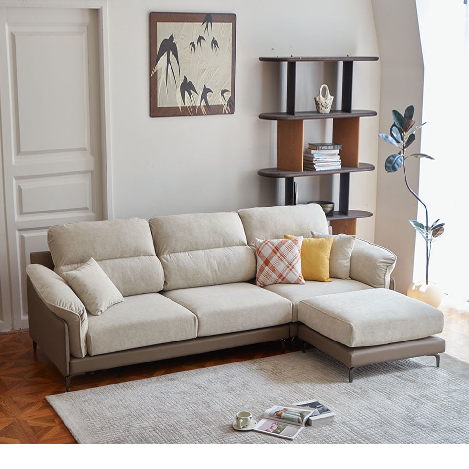 瑞拉L型貓抓布沙發|側面角度展示 雙色搭配