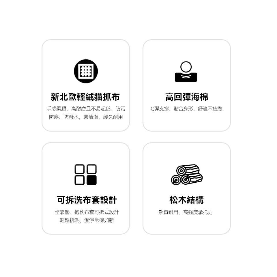 新北歐輕絨貓抓布、高回彈海棉坐墊、可拆洗布套、松木骨架