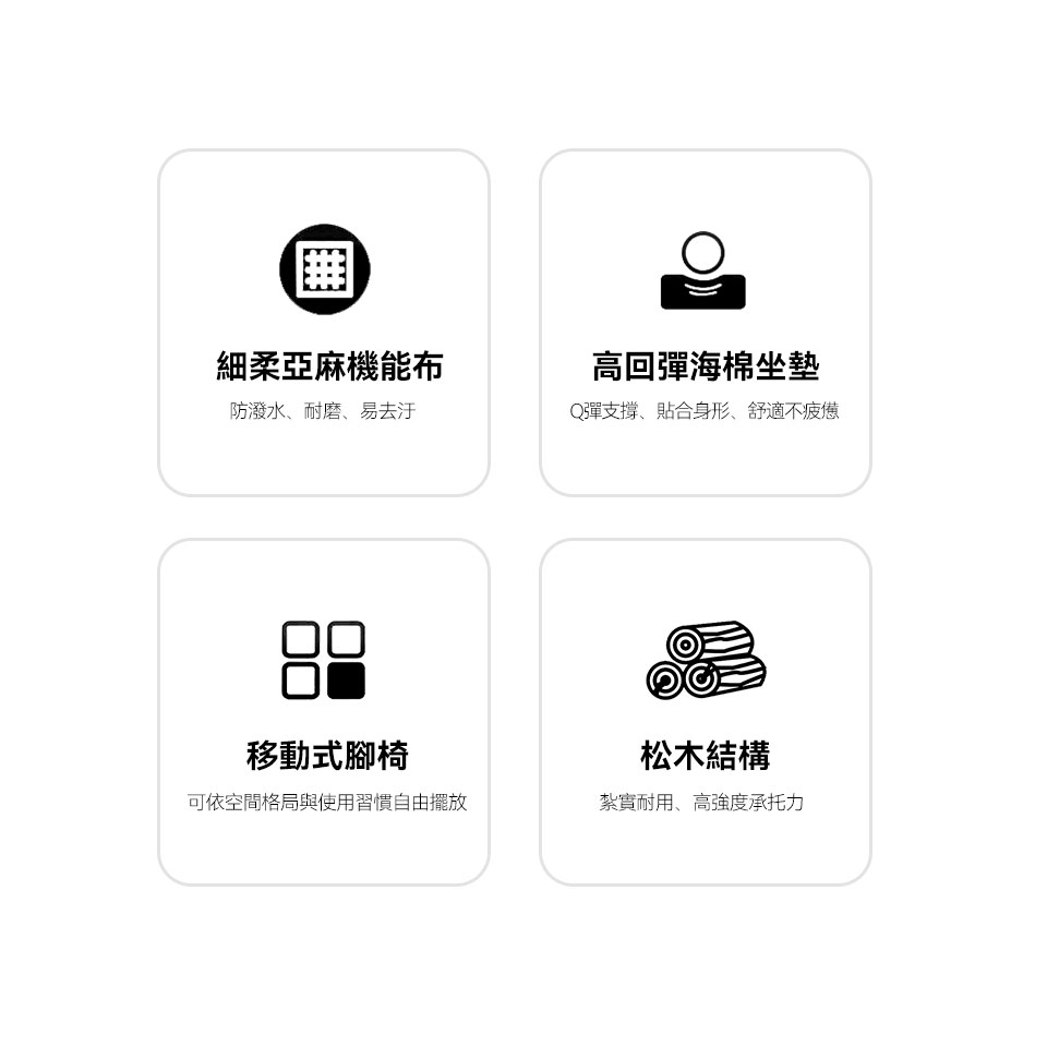 桑德蘭L 型布沙發|細柔亞麻機能布/高回彈海棉/移動式腳椅/松木骨架
