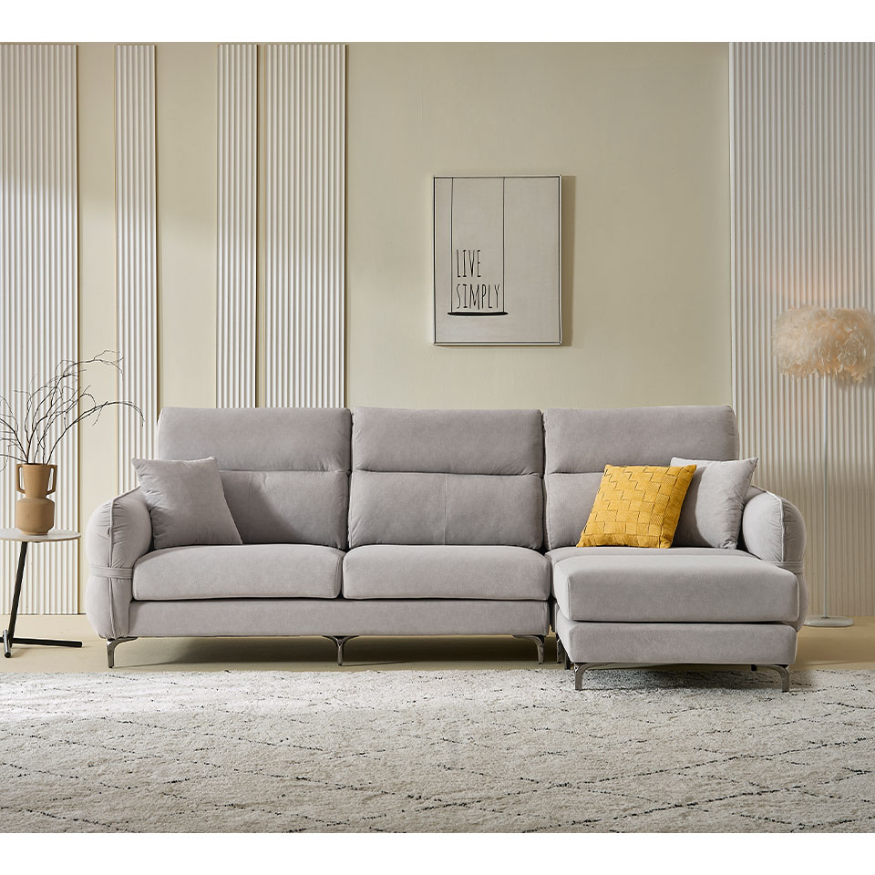 貝蒂L型貓抓布沙發正面展示