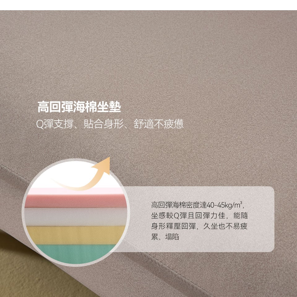 高回彈海棉坐墊，彈性絕佳，帶給您超舒適的座感享受