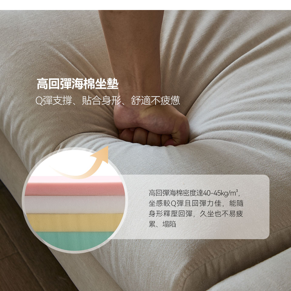 桑德蘭L 型布沙發|高回彈海棉坐墊,Q彈支撐、貼合身形、舒適不疲憊
