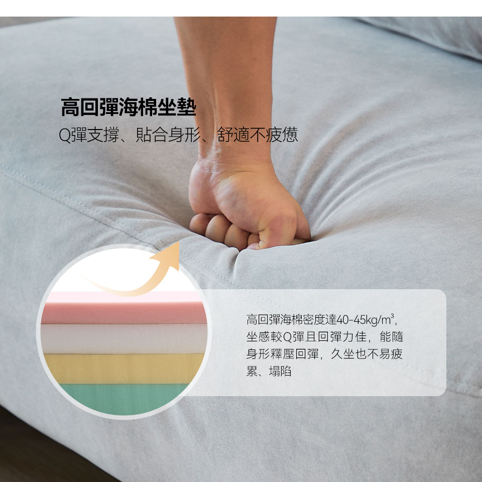 安德森一字型貓抓布沙發|高回彈海棉坐墊介紹,提供舒適支撐