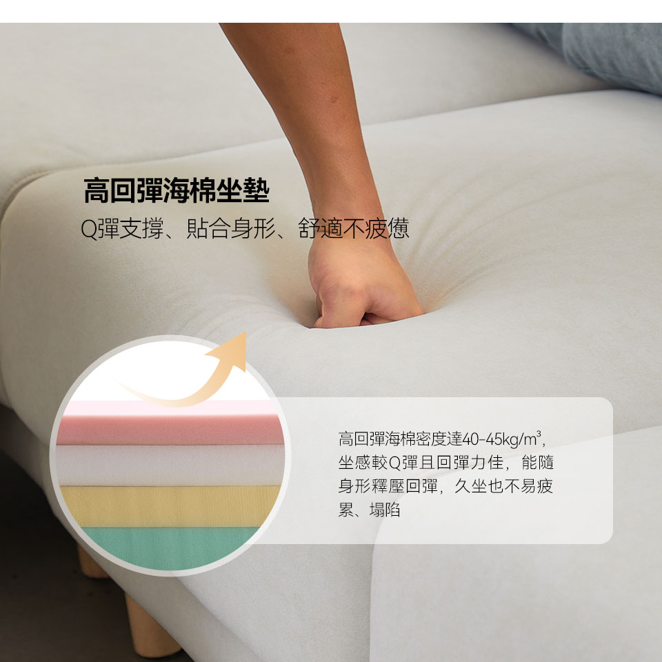 娜塔莉L型貓抓布沙發|高回彈海棉坐墊介紹,提供舒適支撐