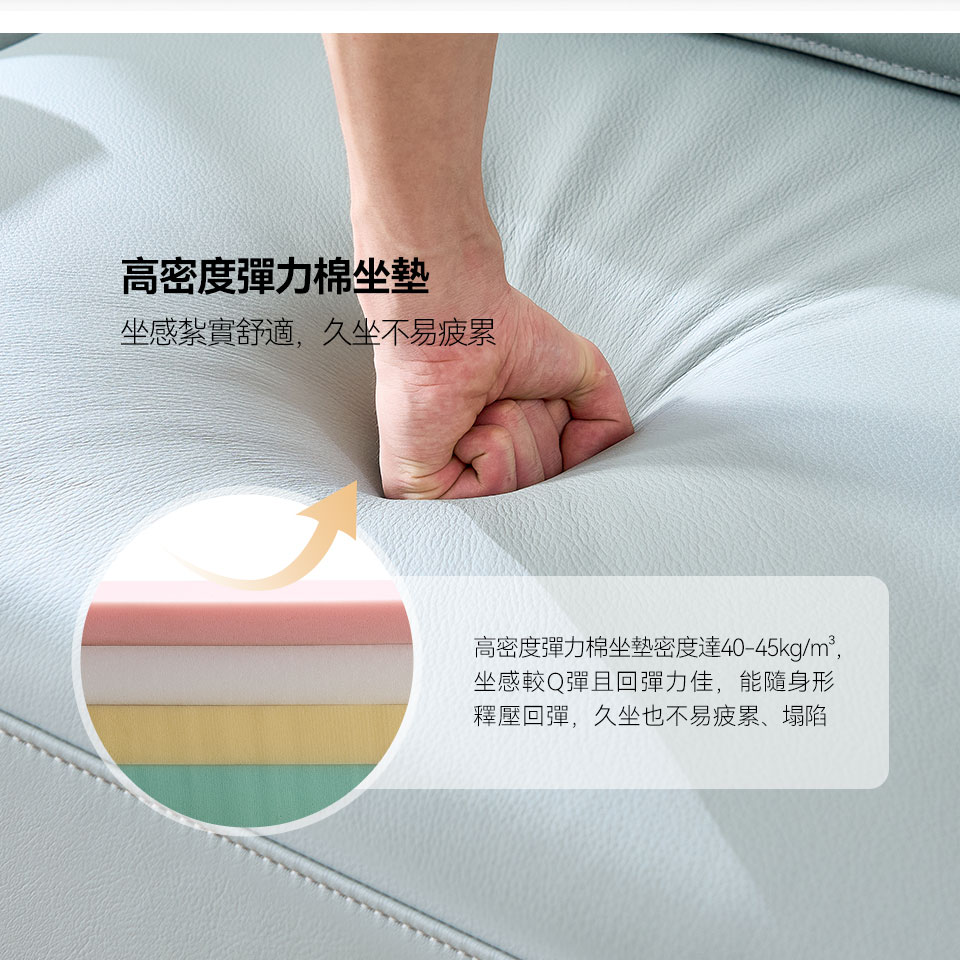 加爾達一字型全牛皮沙發|高密度彈力棉坐墊與乘坐支撐特色