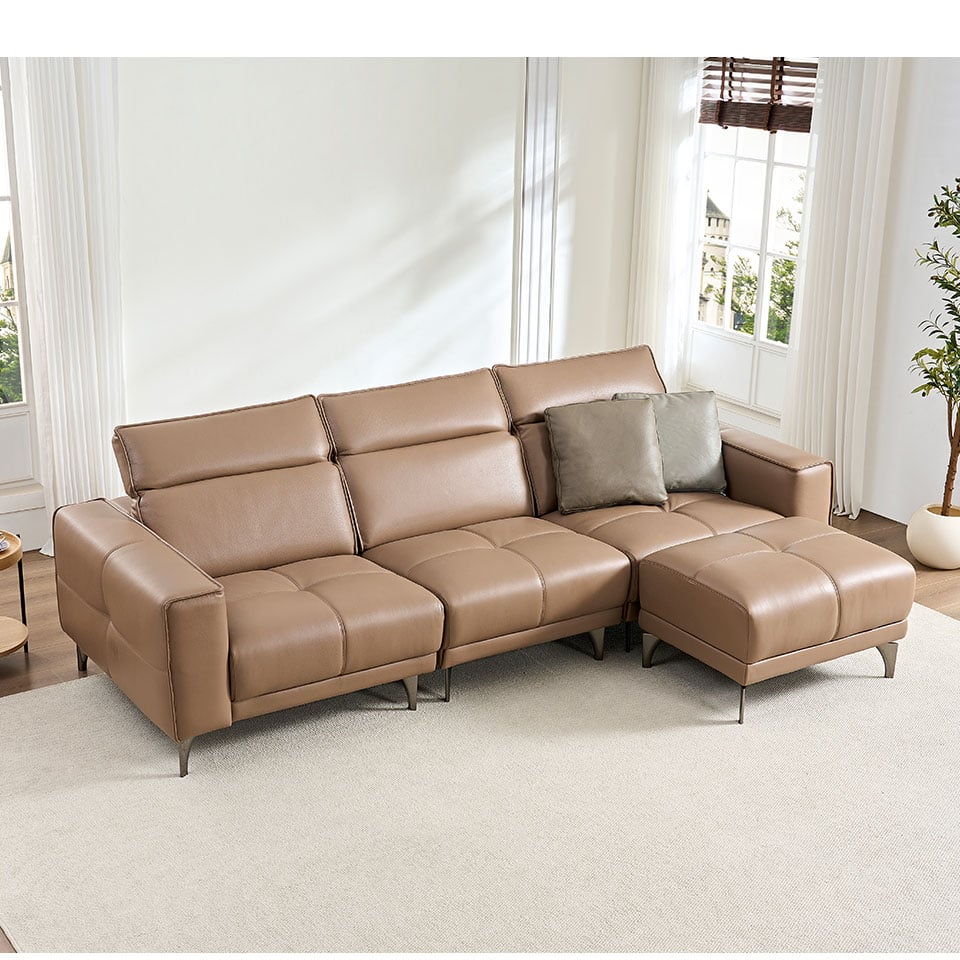 尼爾森L型全牛皮沙發｜頂級真皮質感與現代設計並具，展現舒適坐感與高質感客廳氛圍