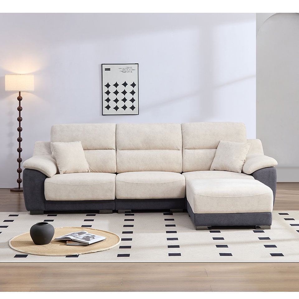 馬蒂尼L型貓抓布沙發|正面角度展示 客廳佈置