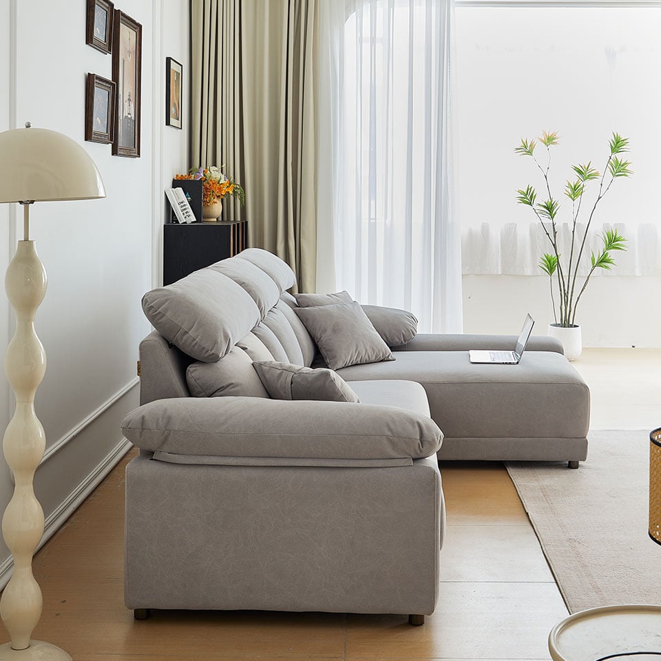 莫爾L型貓抓布沙發|右型側面角度展示