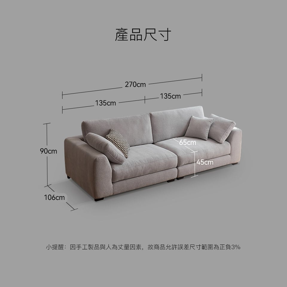哈尼亞一字型布沙發尺寸