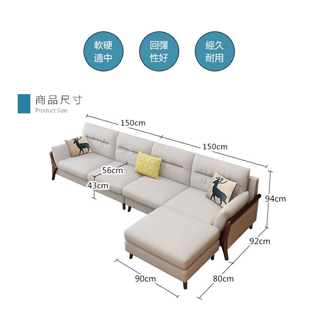 哥本哈根L型布沙發尺寸說明