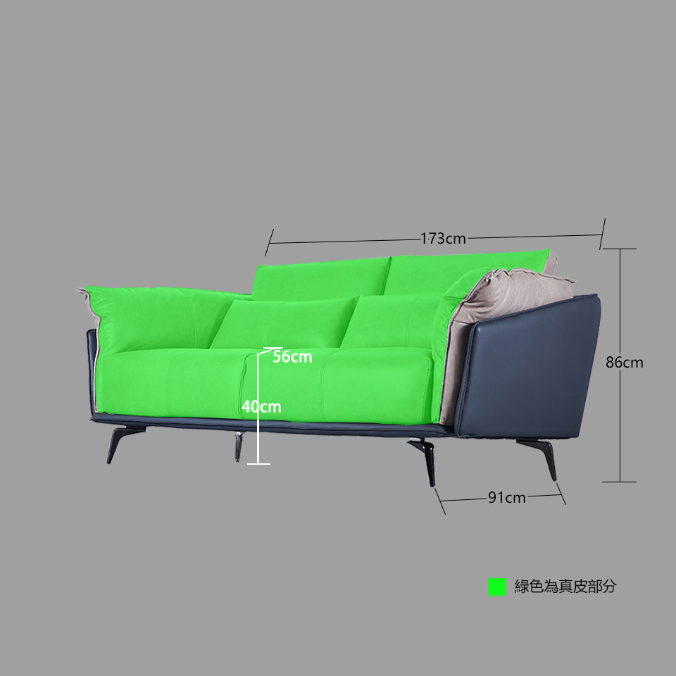 賽維爾2+3人座真皮沙發三人尺寸說明