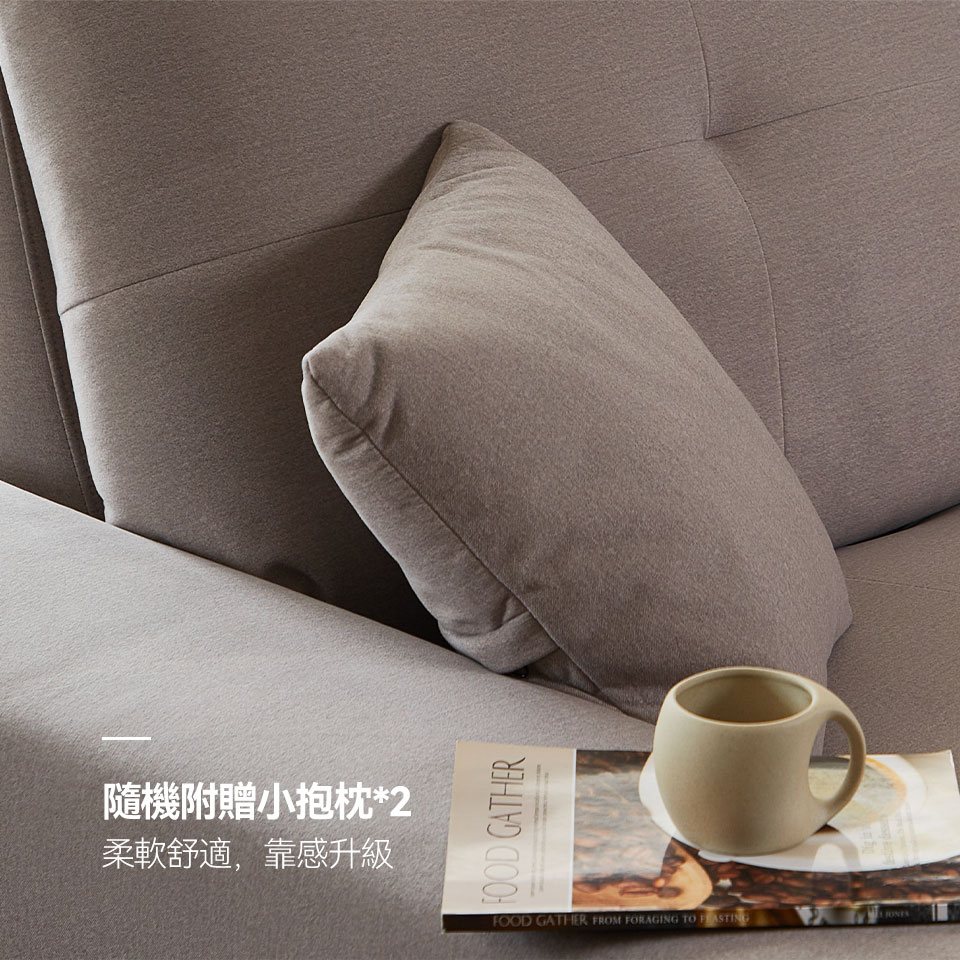 蒙特勒一字型貓抓布沙發｜隨機附贈小抱枕2顆展示