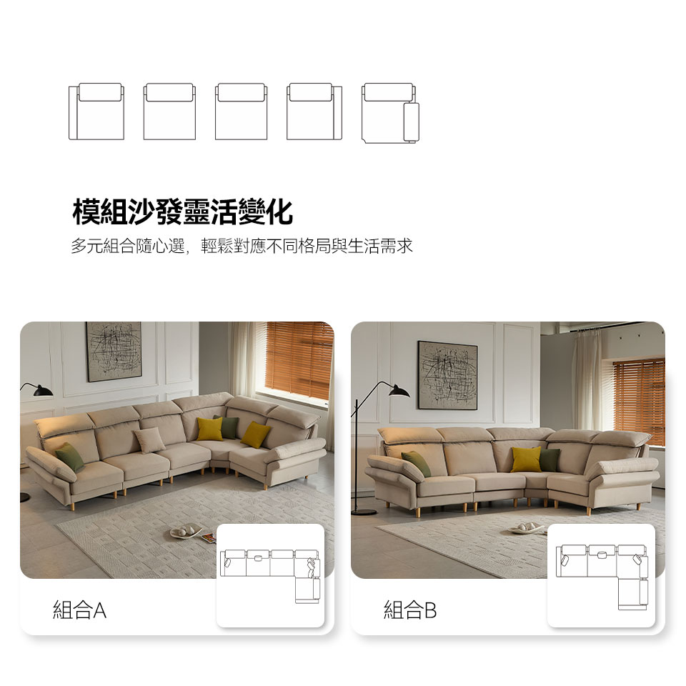 艾洛瓦貓抓布模組沙發|組合A、組合B規格配置展示
