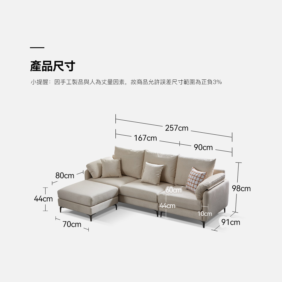 凡妮莎L型布沙發尺寸