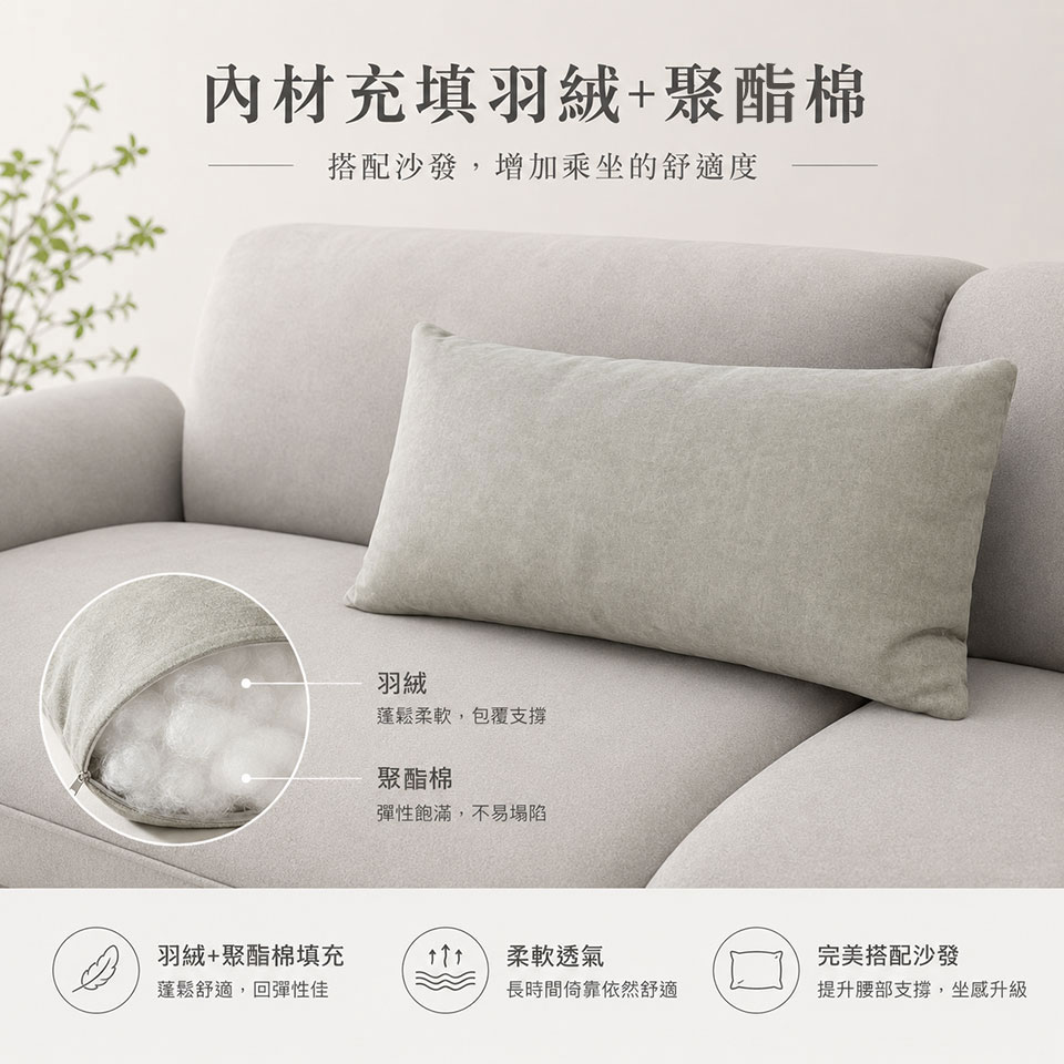 貓抓布羽絨腰枕|充填聚脂棉加羽絨,舒適好靠