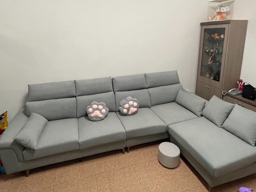 YKS 亞伯特L型貓抓布沙發｜台南關廟開箱實拍沙發正面｜擇木深耕系列熱銷款