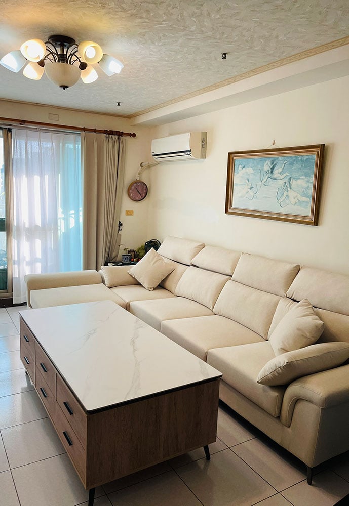 亞伯特 L 型貓抓布沙發｜台南安平鄭小姐實拍沙發側面｜YKS 沙發