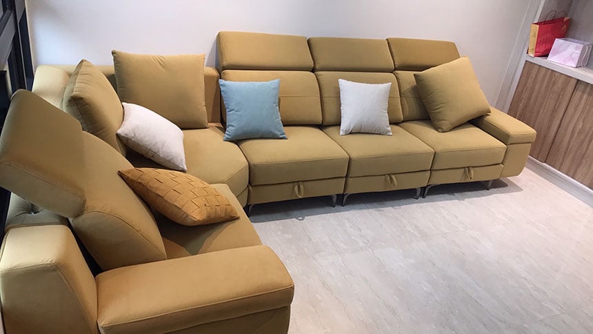 YKS 康拉德L型貓抓布沙發∣台中外埔開箱實拍-2 YKS 康拉德L型貓抓布沙發|台中黃先生姐實拍沙發左側面|擇木深耕系列熱銷款