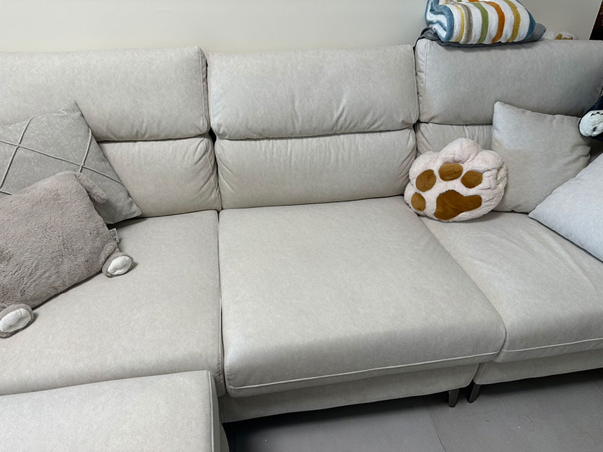 YKS 達芬奇L型貓抓布沙發｜高雄楠梓開箱實拍沙發左側局部｜擇木深耕系列熱銷款