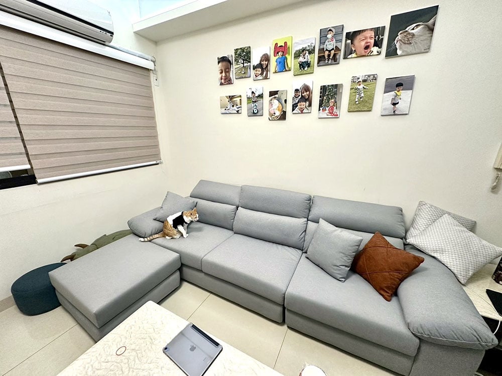 YKS 多麗絲L型布沙發(客製貓抓布)｜屏東長治洪靖雅真實開箱實拍｜台南展示館試坐下訂