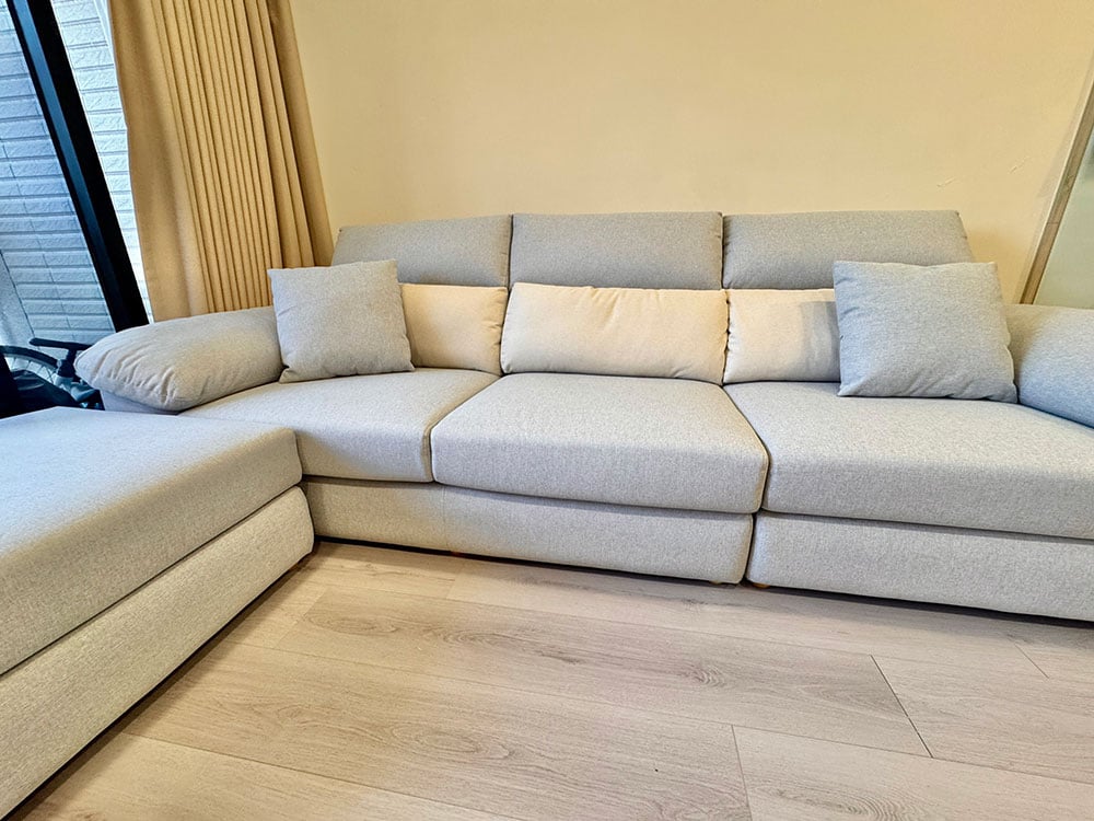 YKS 多麗絲L型涼感布沙發｜新竹東區客人實住開箱｜貴妃椅放鬆配置