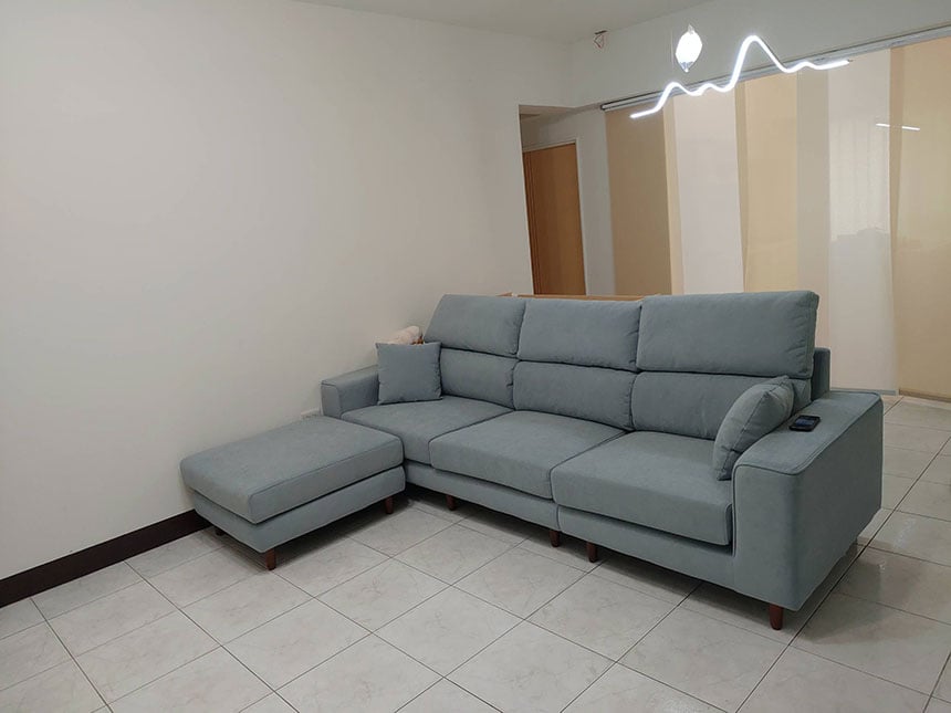 YKS 弗洛拉L型貓抓布沙發｜台南吳先生實拍沙發側面｜擇木深耕系列熱銷款