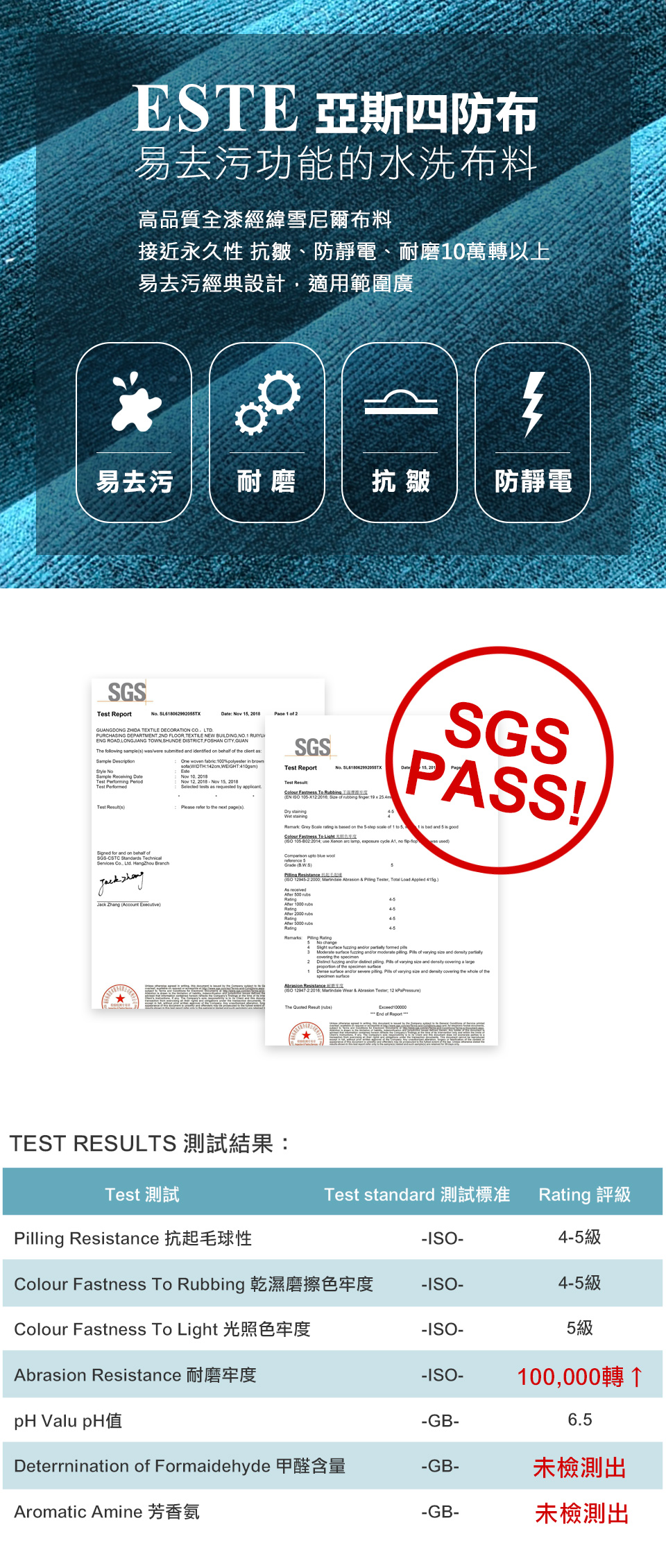 雪尼爾四防布料，易去污功能的水洗布料，易去污、耐磨、抗皺、防靜電