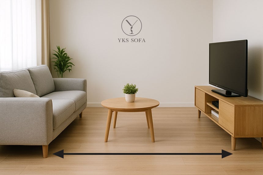 沙發尺寸量測教學(台中版) 台中沙發選購前的尺寸量測示意圖|電視牆與沙發距離