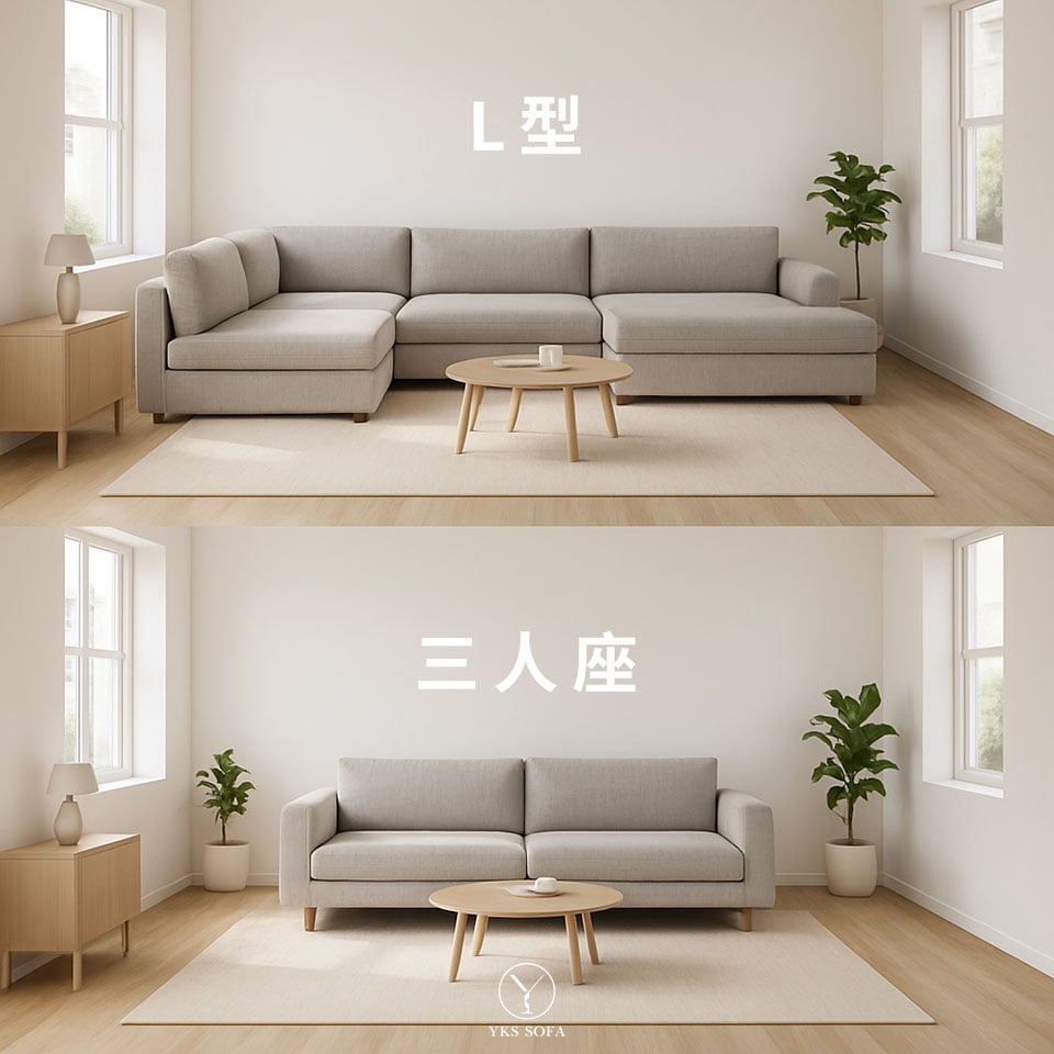 客廳沙發擺放與尺寸規劃示意圖|L型沙發與三人沙發空間比例|YKS沙發 客廳沙發擺放與尺寸規劃示意圖|L型沙發與三人沙發空間比例|YKS沙發